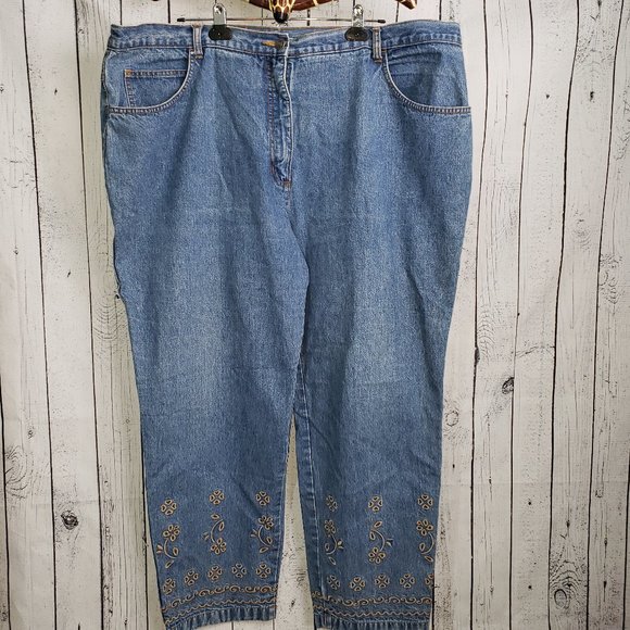 Embroidered Jeans side elastic Plus Size Waist 44" - Picture 3 of 8